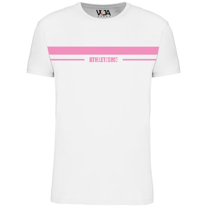 T-shirt Blanc Homme Bio Athlé Bande Rose